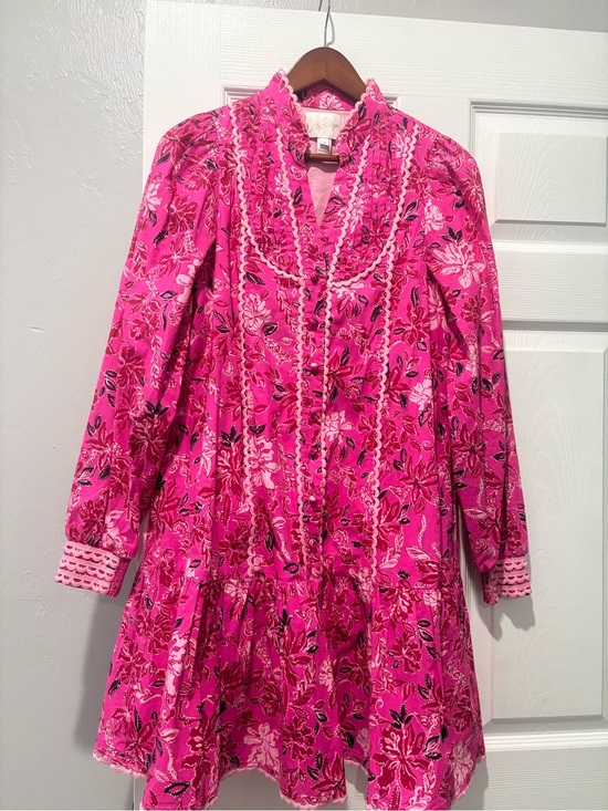 Lilly Pulitzer Dresses & Skirts - Lilly Pulitzer Hot Pink Floral Ruffle Long Sleeve Dress